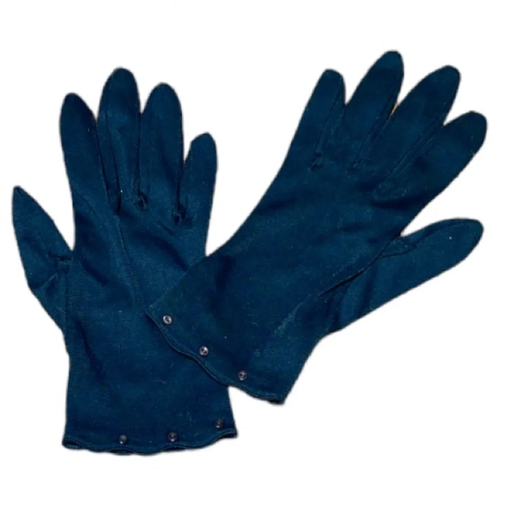 Vintage black wrist length scallop hem gloves
